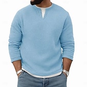 economico T-shirt in maglia waffle-Per uomo Maglietta Waffle Maglietta Manica Lunga Girocollo Scollo a V Primavera Autunno Inverno Elegante Caldo Vacanza Finto due pezzi Allenamento All&#039;aperto Casa Nero Verde chiaro Blu chiaro
