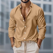 baratos Camisas de cetim masculinas-Homens Camisa Social Blusa de cetim Saia Camisa casual camisa de botão Camisa de formatura Tecido Casual Festa Azul Royal Verde Manga Longa Lapela Todas as Estações Roupa