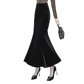 ieftine Fuste formale-Pentru femei Bodycon Elegant Modă Maxi Talie Medie Fuste Simplu Zdrobit Micro-elastic Stradă Zilnic Negru Primăvară Poliester