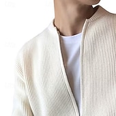 abordables suéter de la rebeca de los hombres-Hombre Pulóveres Chaqueta de Punto Jersey con cremallera Estriado Tejer Tops regulares De Punto Color sólido Cuello Mao Vacaciones Moda Casual Ropa Cotidiana Ropa Primavera &amp; Otoño Negro Color Caquí