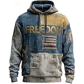 economico Motivo della Bandiera-Per uomo Croce Bandiera Americana Felpa con Cappuccio Moda Casual Vintage Retrò Manica Lunga Con Cappuccio Vacanza Feste Abbigliamento casual alla moda Festival Blu Rosso Stampa Autunno Inverno