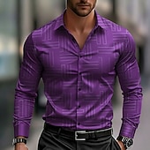 abordables Chemise en Satin pour Homme-Homme Grille / Carreaux Formes Géométriques Chemise Chemise en satin Chemise habillée manche longue Mode Décontractée Vacances Tenue Quotidienne Été Printemps Automne Col Rabattu Impression 3D