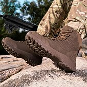 abordables Bottes de randonnée-Bottes de randonnée d&#039;extérieur beiges pour hommes avec semelle en caoutchouc antidérapante et construction respirante, bottes tactiques légères pour la randonnée, le camping et le port quotidien