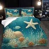 preiswerte Bettbezug-Sets-Unterwasserwelt Seestern &amp;3-teiliges Daunenbettbezug-Set mit Oktopus-Motiv für Queensize-Betten, weicher Bettbezug mit 2 Kissenbezügen – Hotel &amp;Gästezimmerbettwäsche, gemütlich &amp; komfortabel