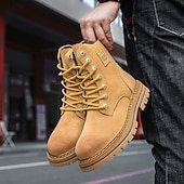 economico Stivali da lavoro-Per uomo Stivali Stivali da Lavoro Camminata Vintage Quotidiano PU Aumento Altezza Confortevole Stivali a Metà Polpaccio Allacciatura Tessuto almond Nero Giallo Autunno Inverno