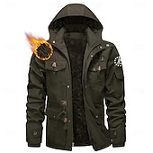 voordelige grafische herenjassen en -jassen-Voor heren 1776 Fleecejack Cargo-jack Windjack Thermisch Warm Casual Militair Buiten Kamperen&amp;Wandelen Geborduurd Afneembare capuchon Capuchon Winter Opstaand Lange mouw Zwart khaki Leger Groen