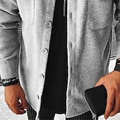 お買い得  フランネルシャツ-男性用 シャツ カジュアルシャツ フランネルシャツ ボタンアップシャツ ブラック グレー 長袖 平織り ラペル バケーション 祝日 ポケット 衣類 ポリエステル ファッション カジュアル 快適