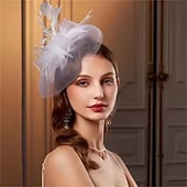 cheap Fascinators-Fascinators Fabric Feathers Fedora Hat Wedding Tea Party Horse Race Cocktail Elegant Vintage Lady With Feather Headpiece Headwear