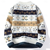 baratos suéter pulôver masculino-Homens Suéter de Natal camisolas de natal Pulôver suéter Suéter de malha Estriado Tricotar Tops regulares Tricotado losango Gola Redonda Moda Básico Férias Roupa Diária Roupa Outono Inverno Branco