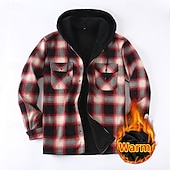 economico camicie di flanella-Per uomo Giacca-camicia Giacca camicia Giacca invernale Plaid Vacanza Abbigliamento quotidiano Bianco Rosso Blu Arancione Manica Lunga Con Cappuccio Autunno Inverno Abbigliamento Tasca Frontale