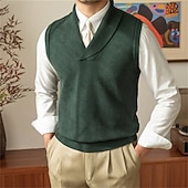 billige herregensere vest-Herre Genser vest Kjole genser Pullover genser Vest Strikket genser Riflet Strikke Vanlige topper Strikket عادي V-hals Mote Fritid Feriereise Dagligdagstøy Klær Høst Vinter Svart Brun S M L