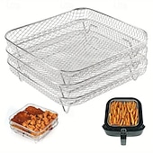 baratos Utensílios &amp; Aparelhos de Cozinha-Conjunto de acessórios para fritadeira de ar de aço inoxidável de 3 níveis - bandejas empilháveis para forno e fritadeira de ar, laváveis na máquina de lavar louça, ideais para cozinhar de forma