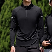 Χαμηλού Κόστους T-shirts και αμάνικα μπλουζάκια για τρέξιμο-Ανδρικά Μονόχρωμο Tricou de Alergat Πουκάμισο γυμναστικής Αθλητική κορυφή Φθινόπωρο / Χειμώνας Τρίμηνο φερμουάρ Μακρυμάνικο Ένδυση γυμναστικής και άθλησης Moale Αναπνέει