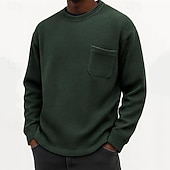 levne Pánská trička pro volný čas-Pánské Tričko Trička Vaflové pletené tričko Tričko Top Dlouhý rukáv Tričkový Jaro Podzim Bez vzoru Módní Designové Základní Kapsy Dovolená ulice Jdeme ven Tmavěhnědá Černá Bílá Top tričko pro muže