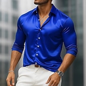 Voor heren Overhemd Satijnen overhemd Normaal shirt Overhemd met knopen Galashirt Effen Formeel Bruiloft Zwart Roze Koningsblauw Goud Lange mouw Revers Alle seizoenen Kleding Puur voordelige Satijnen overhemden voor heren-Voor heren Overhemd Satijnen overhemd Normaal shirt Overhemd met knopen Galashirt Effen Formeel Bruiloft Zwart Roze Koningsblauw Goud Lange mouw Revers Alle seizoenen Kleding Puur