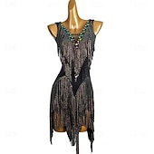 baratos vestido de competição-Dança Latina Vestido Recortes Cristal / Strass Mulheres Espetáculo Treino Sem Manga Alto Elastano