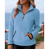 economico Felpa &amp; Sweatshirt-Per donna Tinta unita Felpa con zip Felpa in pile Autunno / Inverno Tasca Manica Lunga Athleisure Antivento Caldo All'aperto Viaggio Sportivo Nero Bianco Rosa abbigliamento sportivo Abbigliamento