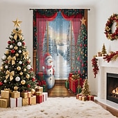 Недорогие Рождественская кухня-Рождественские прозрачные шторы серии 2025, 3D цифровая печать, оконные шторы для гостиной, спальни, праздничное украшение, декор для дома, элегантные праздничные шторные панели
