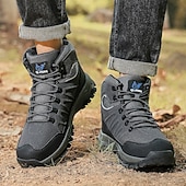 voordelige Winter- en sneeuwlaarzen-beige en zwarte waterdichte wandelschoenen voor heren met antislipzool en warme voering, outdoor trekkingschoenen voor winterkamperen en bergavonturen