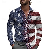  Camicia a maniche lunghe da uomo con bandiera americana camicia casual da spiaggia comoda vacanza streetwear hawaiano primavera autunno stampa colletto blu scuro rosso blu