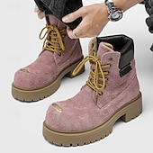 economico Stivali da lavoro-Per uomo Stivali Stivali da Lavoro Camminata Vintage Quotidiano PU Aumento Altezza Confortevole Stivali a Metà Polpaccio Allacciatura Tessuto almond Marrone scuro Nero Autunno Inverno