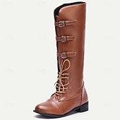 cheap Riding Boots-Brown Faux Leather Men's Lace-Up Boots with Buckle Detail – Trendy and Functional Boots for Fall and Winter Adventures