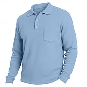 Herre Vaffel poloskjorter Golf poloskjorter Virksomhet Avslappet Knaphul Klassisk Langermet Mote Grunnleggende Helfarge Lomme Høst Vinter Alle årstider Normal Hvit Lyseblå Rød Navyblå Lilla Grønn billige Klassisk poloskjorte for menn-Herre Vaffel poloskjorter Golf poloskjorter Virksomhet Avslappet Knaphul Klassisk Langermet Mote Grunnleggende Helfarge Lomme Høst Vinter Alle årstider Normal Hvit Lyseblå Rød Navyblå Lilla Grønn