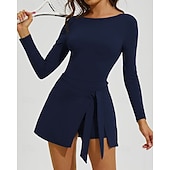 baratos Vestido Feminino-Mulheres Cor Sólida Vestido de tênis Vestido esportivo Manga Longa Fashion Tênis Pickleball Corrida Conjuntos Preto Rosa claro Cáqui Roupas de tênis