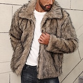abordables Manteaux &amp; vestes-Homme Veste d'hiver Manteau en Fausse Fourrure Vacances Quotidien Chaleur Thermique Toison Automne Hiver Uni Mode Streetwear Revers Régulier Fausse fourrure Blanche Marron Gris Veste