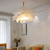 abordables Luces de isla-Lámpara colgante LED Lámpara de araña Precioso extra grande Ramo de plumas de avestruz de 80 cm Lámpara colgante de 5 luces Accesorio de iluminación montado romántico para restaurante Dormitorio