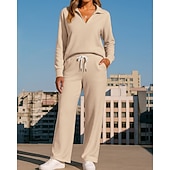cheap Tracksuits-Women's Tracksuit Sweatpants Sportswear Solid Colored Clothing Suit Fall Black White Outdoor Travel Sports High Waist Long Sleeve Sport Activewear Micro-elastic Regular Fit