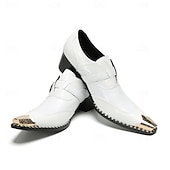 halpa Ensiluokkaiset nahkaiset loaferit-Miesten valkoiset kaksoishihnalliset nahkaiset juhlakengät metallisella kärjellä, 100% naudannahasta valmistetut juhlakengät häihin, lavaesityksiin ja juhliin