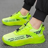 abordables Chaussures de Course pour Hommes-Baskets jaunes de style urbain pour hommes avec semelle à coussin d'air et tige en mesh, chaussures de sport légères et tendance pour la course, la salle de sport et les vêtements décontractés