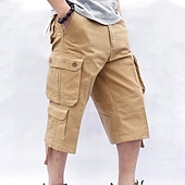 baratos Clássico-Homens Capri Cargo Shorts Perna Cordão Bolso multi Tecido Comprimento da panturrilha Streetwear Estilo Clássico Preto Verde Tropa