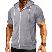 cheap Basic Hoodies-Men's Hoodie Full Zip Hoodie Black Pink Wine Purple Fuchsia Hooded Plain Drawstring Pocket Sports &amp; Outdoor Daily Holiday Polyester Streetwear Basic Casual Summer Spring Clothing Apparel Hoodies