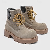 economico Stivali da lavoro-Per uomo Stivali Stivali da Lavoro Camminata Vintage Quotidiano PU Aumento Altezza Confortevole Stivali a Metà Polpaccio Allacciatura Tessuto almond Marrone scuro Nero Autunno Inverno