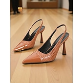 abordables zapatos de tacón con tira-Zapatos de tacón con tira trasera, de charol rojo con estampado de cocodrilo, ideales para fiestas navideñas, cenas festivas o conjuntos elegantes.