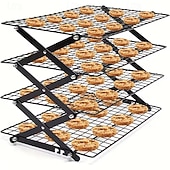 זול מתלי אחסון-מדף קירור מתקפל משודרג בן 3/4 קומות עם עיצוב מתכוונן של 3 מצבים, ניתן לערום, צלייה, בישול וייבוש, מדף קירור תיל לאפייה, עוגיות, עוגה, צלייה וצלייה על האש