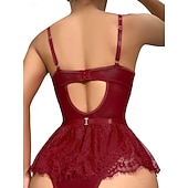 economico Regali-Set Babydoll Lingerie Teddy Bodysuit Collant a Rete con Accessori Donne Lingerie in Rete e Pizzo Elegante Indumento Notturno Adulti Casa Vestire Regalo di San Valentino per Lei