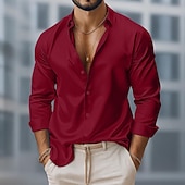 baratos Camisas de cetim masculinas-Homens Camisa Social Blusa de cetim Saia Camisa casual camisa de botão Camisa de formatura Tecido Casual Festa Azul Royal Verde Manga Longa Lapela Todas as Estações Roupa