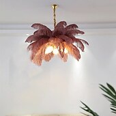 abordables Luces de isla-Lámpara colgante LED Lámpara de araña Precioso extra grande Ramo de plumas de avestruz de 80 cm Lámpara colgante de 5 luces Accesorio de iluminación montado romántico para restaurante Dormitorio