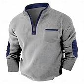 tanie Koszulka z dzianiny waflowej-Męskie Koszulka z goframi Podkoszulek Koszula Henley z waflami Długi rękaw Pół zamek Jesień Jesień i zima Jednokolorowe Niejednolita całość Tradycyjne / Vintage Codzienny Niejednolita całość Kolorowy