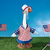 billige Veranda gåseantrekk-2 stk. patriotiske verandagåseantrekk sementgåskostyme 4. juli-stil gåsantrekk inkludert sløyfe og hatt til hagedekorasjon fest uteplass julegave