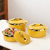 baratos Conjunto de Cozinha-Conjunto de aquecedor de alimentos Touch, 3 peças, caçarola térmica com tampas, recipiente isolado em aço inoxidável para alimentos quentes/frios, utensílio de cozinha antiaderente, revestimento