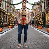 tanie Męskie buty na Boże Narodzenie-Męskie świąteczne kapcie piernikowe - zabawne buty na święta z motywem piernikowych ciasteczek, wygodne, wsuwane, idealne do leniuchowania i codziennego noszenia zimą