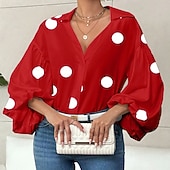 economico Arte &amp; Design Bluse-Per donna Blusa Arricciato A Pois Elegante Moderno Manica Lunga Manica a Palloncino Scollo a V Top Regolari Quotidiano Ferie Uscire Nero Rosso Blu marino Verde Albicocca Autunno Inverno