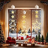 baratos Luzes de cordas de férias-Luz de Janela de Natal 1PC com Bateria Luz de Cortina Branca Quente Suspensa com Ventosa Luz de Árvore de Natal e Estrela para Decoração de Janela em Festa de Natal e Ano Novo