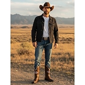 voordelige Cowboy &amp; Western Boots-Voor heren Laarzen Cowboy westernlaarzen Retro Vintage Casual Buiten Dagelijks PU Leder Comfortabel Anti-slip Warm Kuitlaarzen Instapper Bruin Zomer Lente Herfst
