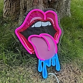 economico Luci decorative-bocca lingua uv neon luce decorativa applique bar ristorante festa camera da letto atmosfera luce decorativa ornamento da tavolo luce insegna alimentazione usb luce regolabile 38 * 28 cm