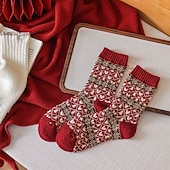 Недорогие Носки-Women's Crew Socks Thick Winter Warm Socks Christmas Outdoor Holiday Plaid Polyester Basic Classic Casual Elastic Warm 1 Pair